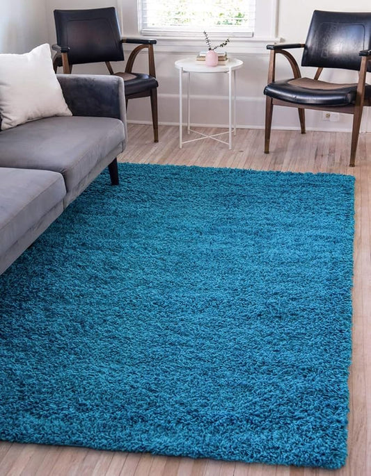 Unique Loom Solid Shag Collection Area Rug (5' 1" x 8' Rectangle, Turquoise)
