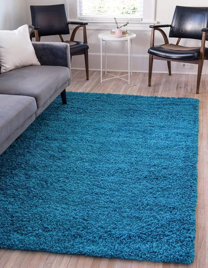 Unique Loom Solid Shag Collection Area Rug (7' 1" x 10' Rectangle, Turquoise)