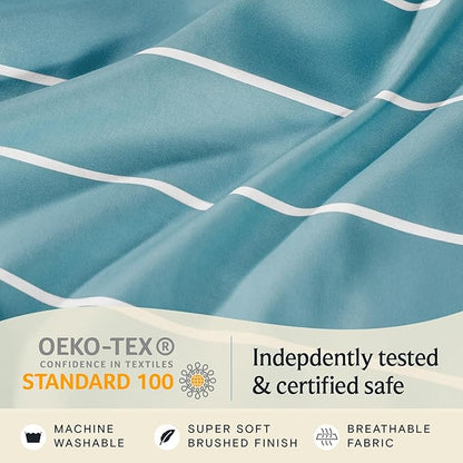 LuxClub 4 PC King Sheet Set, Deep Pockets Wrinkle Free Cooling Bed Sheets Hotel Bedding for Women, Men, Includes 1 Fitted Sheet, 1 Flat Sheet and 2 Pillowcases-Striped - Light Blue