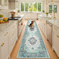 Area Rugs 2'x10' Washable Non-Slip, Floral Vintage Distress Print Pattern Medallion Carpet for Living Room Bedroom Dining Room, Green Navy Blue White Red Teal Colorful