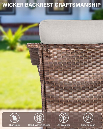 Belord 7 Piece Patio Furniture Set - High Back Swivel Rocker Glider Outdoor Chairs with 3-Seat Sofa and Ottoman, All-Weather Removable 6" Blue Cushion for Patio Conversation and Family Reunion