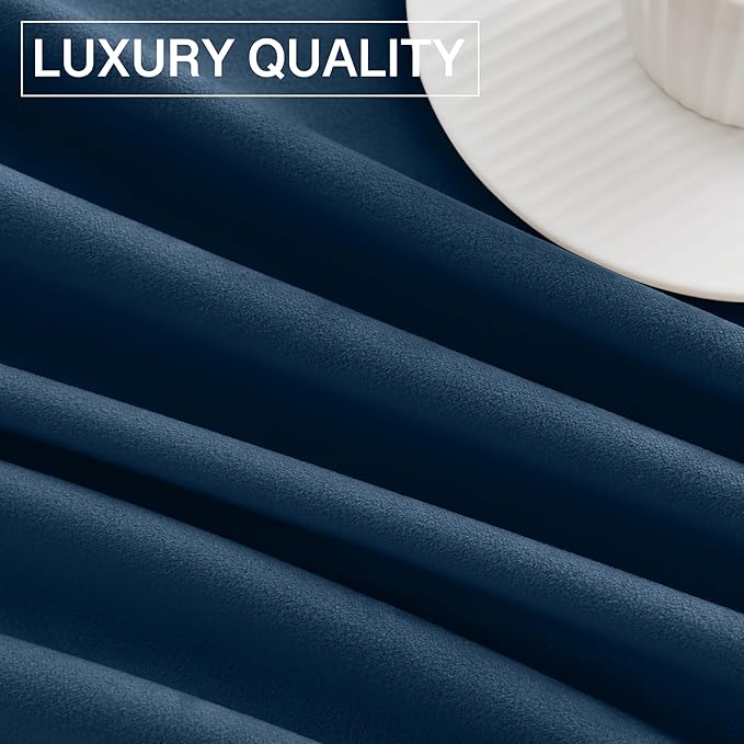 StangH Rod Pocket Velvet Curtains 90 inches Long Navy Blue Blackout Thermal Insulated Window Treatment Heavy Thick Privacy Home Decor for Office/Sliding Door, W42 x L90, 2 Panels