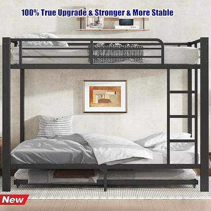 Higher Quality & Stronger Heavy Duty Metal Full Over Full Size Bunk Bed Frame with Twin Size Trundle for Adults Teens, Thickened More Stable Steel Bunkbed (Full Over Full with Trundle)