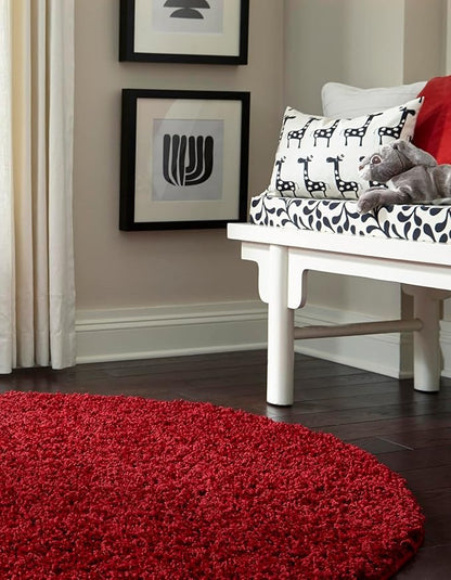 Unique Loom Solid Shag Collection Area Rug (3' 3" Round, Cherry Red)