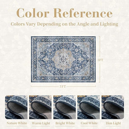 PADOOR 5X7 Area Rug,Rugs for Living Room,Soft Blue Rugs for Bedroom,Machine Washable Rug Non Slip Carpet for Dining Room Living Room Bedside Office