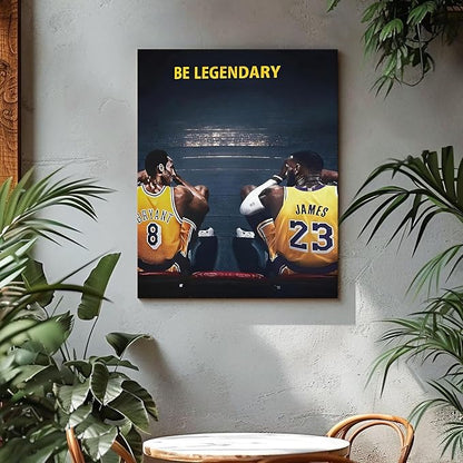 Kobe Bryant and LeBron James Canvas Wall Art Print Poster, Be Legendary Inspirational Sports Picture Artwork, Motivational Mamba Mentality Wall Decor for Home Office Gym Living Room, Framed 11x14inch