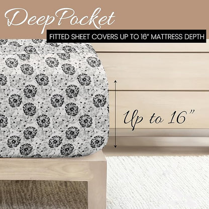 Linen Market Double-Brushed Patterned Microfiber Full Sheet Set 4 Piece – Oeko-TEX Certified Ultra Soft & Wrinkle-Free - 16" Deep Pocket Sheets - Easy Care Full Size - Make a Wish Light Gray