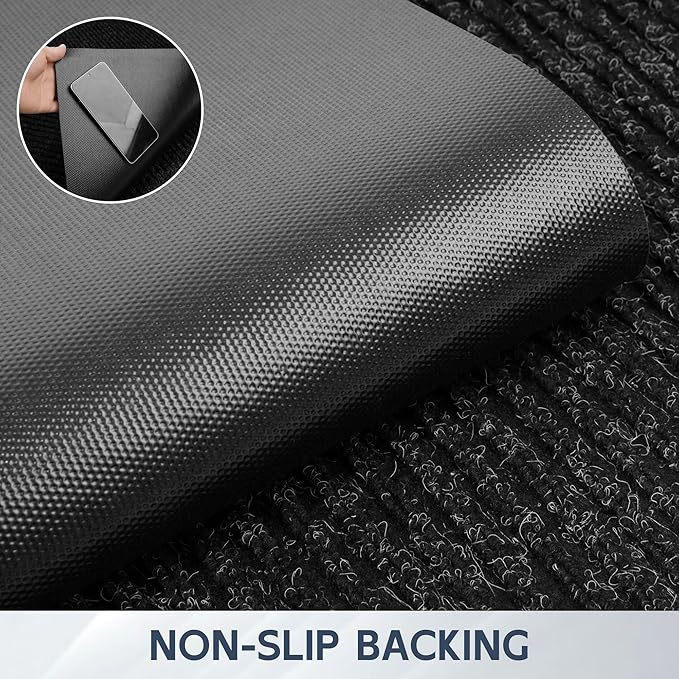 Front Door Mat, 72" x 48" Heavy Duty Indoor Outdoor Doormat, Non-Slip Welcome Mats for Entryway, Rubber Backing Low Profile Commercial Door Mats, Black Stripe