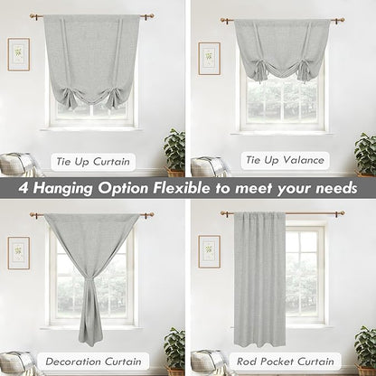 DriftAway Double Layer Linen Blackout Tie Up Curtains Thermal Insulated Fully Lined Balloon Roman Shade Bathroom Window Adjustable Rod Pocket for Small Window 39 Inch by 55 Inch Gray