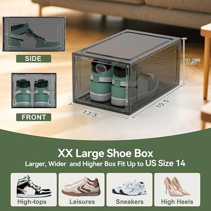 Thicken Hard Clear Shoe Storage Organizer for Closet, 12 Pack Modular Plastic Stackable Shoe Storage Box Organizer, Shoe Sneaker Rack Display Case Containers Bins with Lids, Grey