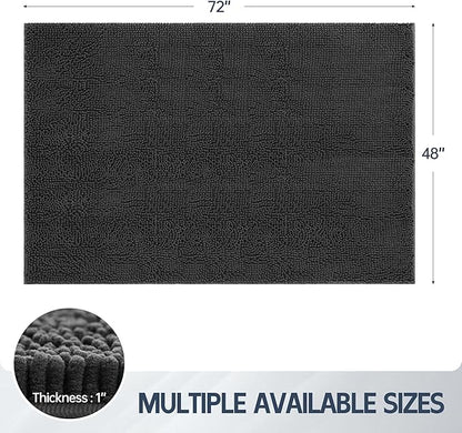 Dog Door Mat for Muddy Paws, 72" x 48" Chenille Absorbent Front Door Mat Inside, Large Runner Mud Mat for Dogs, Trap Dirt Washable Non Slip Outdoor Indoor Entrance Doormats, Grey