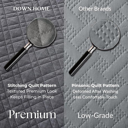 Cali King Quilt Set with Shams Lightweight Quilted Bedspread Coverlet Thin Comforter Bed Cover Vintage Washed Quilted Blanket for All Season, Brushed Microfiber Diamond Stitching, Ash Gray, 111"x92"