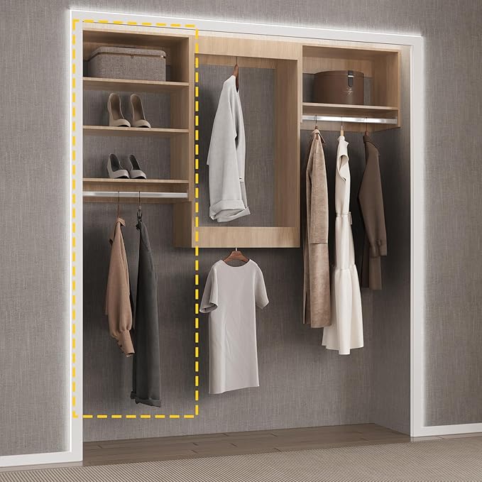 Medium Double Hanging Closet Unit, Modular Closet System, Wood Closet System Organizer with Storage for Walk In Closets, Clothing Rack Closet for Hanging Clothes, Bedroom, Wood, 31.5"W