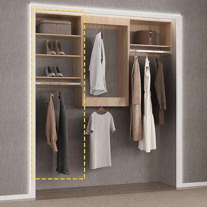 Medium Double Hanging Closet Unit, Modular Closet System, Wood Closet System Organizer with Storage for Walk In Closets, Clothing Rack Closet for Hanging Clothes, Bedroom, Wood, 31.5"W