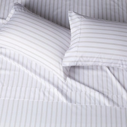 Amazon Basics Lightweight Super Soft Easy Care Microfiber 4 Piece Bed Sheet Set with 14-Inch Deep Pockets, Queen, Taupe Stripe, Striped