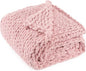 Chunky Knit Throw Blanket 50"X 60", 100% Handmade with Soft Chenille Yarn, 4.4lbs Thick Cable Knitted Blankets, Large Rope Knot Crochet Throws for Couch Sofa Bed Home Decor, Dusty Pink