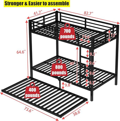 LUXIEE Upgraded & Stronger Heavy Duty Steel Twin XL Over Twin XL Bunk Bed Frame, More Stable Safer Thickened Metal Bunkbeds with Twin Size Trundle