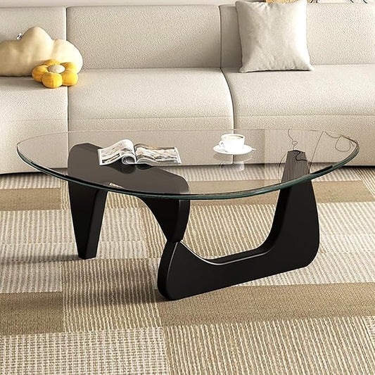 Glass Coffee Table, Mid Century Modern Coffee Table, Coffee Table for Living Room Center Table Suitable for Bedroom Living Room Reception Office Tables (Black/Transparent, Large)