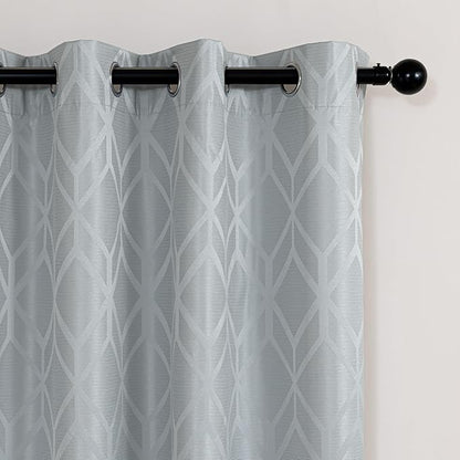 Amazon Basics Jacquard 2-Piece 100% Blackout Curtains, Living Room and Bedroom Drapes, Thermal Insulated Window Treatment, 42"x63", Light Grey