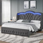 Keyluv Full Bed Frame with LED Lights and 2 Storage Drawers, Velvet Upholstered Platform with 47" Tall Arc-Shaped Wingback Headboard and Button Tufted Design, No Box Spring Needed, Noise-Free, Gray