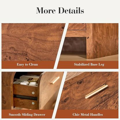 Night Stand [Unique Curved Profile] [FSC-Certified Wooden Board] 2-Drawer Nightstand 24" H Metal Handle Modern Sturdy Bedside Table Side Table End Table
