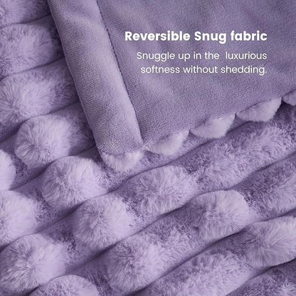 Cozy Bliss Faux Fur Throw Blanket for Couch, Cozy Warm Plush Striped Blanket for Sofa Bedroom Living Room, 60 * 80 Inches Lavender