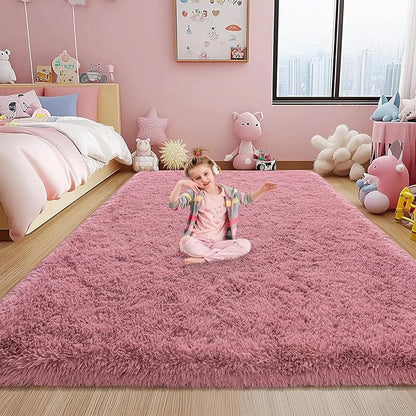 Fluffy Rug for Bedroom, 4x6 Blush Pink Shag Area Rug for Living Room, Soft Modern Indoor Fuzzy Plush Rug, Non-Slip Shaggy Carpet for Girls Kids Room Nursery Dorm Home Decor