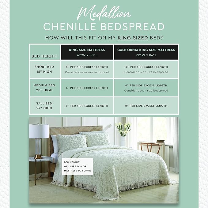 Beatrice Home Fashions Medallion Chenille Bedspread, King, Yellow