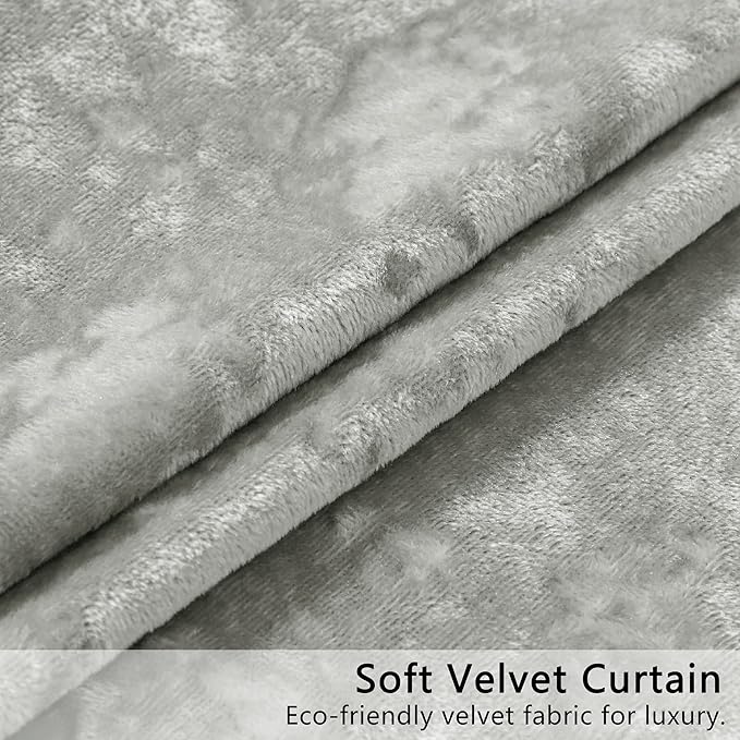 SMILETIME Silver Grey Crushed Velvet Curtains 52x84inch Rod Pocket Luxurious Thermal Insulated Soundproof Drapes Soft and Durable Light-Filtering Window Treatments for Living Room Bedroom, 2 Panels