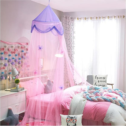 Mosquito Net Bed Canopy Curtains Princess Butterfly Reading Canopies for Girls Kids Single Twin Full Queen Size Beds, Pink and Purple