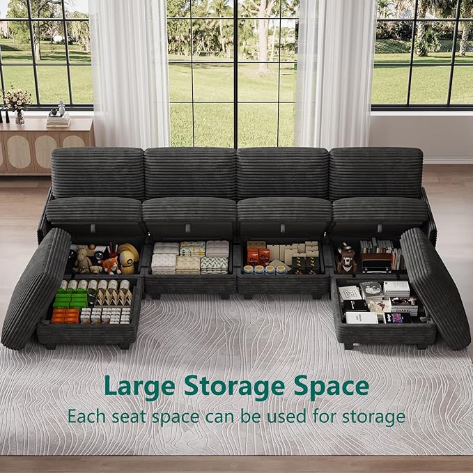 Modular Sectional Sofa with Adjustable Backrest, Convertible L/U-Shaped Sleeper Couch for Living Room, Cloud Sofa Bed Modern Reversible Design, Black