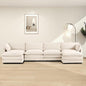 ROWHY 148'' Sectional Cloud Couch with 2 Ottomans, Oversized 4 Seat Sleeper Sofa with 2 Throw Pillows, Convertible Upholstered U Shaped Cozy Sofa Furniture Set for Living Room and Office, Beige