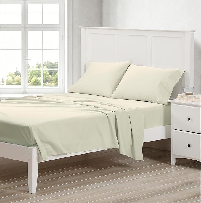 Cuddledown Dreamstead 100% Cotton Bed Sheets Set | 300 Thread Count | Luxurious Sateen Weave | Pure Combed Cotton | Soft | Wrinkle Resistant | 3 Piece Set | Birch | Twin | 39” x 75”