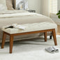 43.5'' Faux Leather Bedroom Bench, Upholstered End of Bed Bench with Tufted Button, Padded Vintage Dining Bench, Entryway Bench with Solid Wood Legs, Kitchen, Living Room, Hallway, Beige Tufted