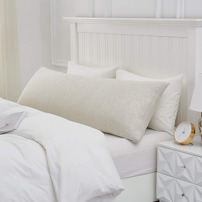 Oubonun 100% Jersey Cotton Body Pillow Cover with Zipper - Luxury Soft Removable Pillow Case - Long Fuzzy - Knitted (Cream, 21"X54")