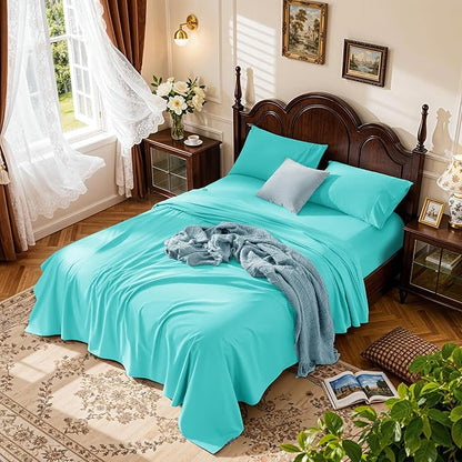 LBRO2M 1000 Thread Count 100% Egyptian Cotton Sheets Set,Full Size Bed Sheet 4 Piece Sets,Long Staple,16 Inches Deep Pocket,All Season,Bedding Super Soft Breathable,Sateen (Lake Green)