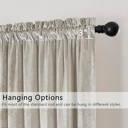SMILETIME Ivory White Crushed Velvet Curtains 52x96inch Rod Pocket Luxurious Thermal Insulated Soundproof Drapes Soft and Durable Light-Filtering Window Treatments for Living Room Bedroom, 2 Panels