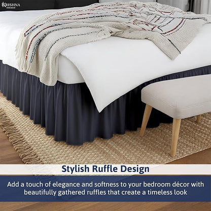 KRISHNA Ruffled Bed Skirt with Split Corners Full, 100% Microfiber Hotel Quality, 12 Inch Drop Dust Ruffle Gathered Bedskirt with Platform, 54" x 75", Dark Grey