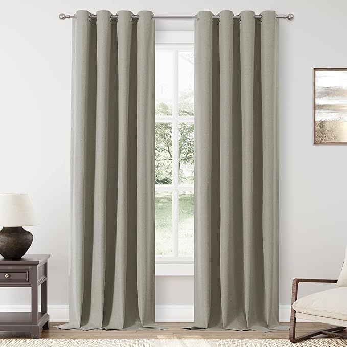 ChrisDowa 100% Blackout Sand Solid Curtains 120 Inches Long 2 Panels for Bedroom Living Room,Farmhouse Room Darkening Thermal Insulated Soundproof Grommet Top Window Treatment Drapes,52x120