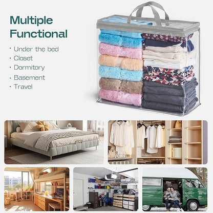 10 Pack Clear Storage Bags for Clothes, 22L Blanket Storage Bags, Under Bed Storage, Closet Organizers Bag, Upgraded Version Two-Way Zippers Design(Grey, 10PACK)