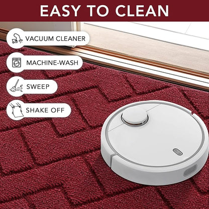 hicorfe Indoor Door Mat,Non Slip Door Mats,32"x48" Front Back Door Mat Rubber Backing,Absorbent Resist Dirt Entrance Inside Floor Mats for Entryway Washable Low-Profile(Red)