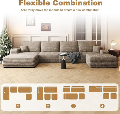 136" Sectional Couches for Living Room Modern Modular Sofa with L-Shape Couchs Upholstered Boneless Couch Deep Seat Sectional Couch with Chaise (Camel, Left Facing Chaise+3Seaters+Ottoman)