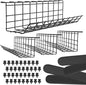 Under Desk Cable Tray, Cord Organizer for Wire, Cord Management, Under Desk, Wire Holders - Black Tray - Set of 4X 17