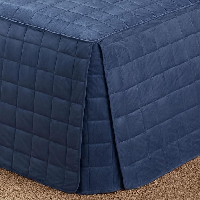 Touch of Class Camden Luxury Bedding | Warm Indigo Color | Grande Fitted Bedspread | Faux Suede Box Quilted Design | Designed 3 Piece Set Includes Queen Bedspread and 2 Standard Shams