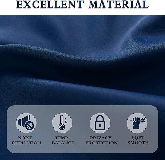 DONREN Dark Blue Blackout Curtains for Living Room - Rod Pocket Thermal Insulated Room Darkening Curtains for Dining Room (42 x 84 Inch,Set of 2 Panels)