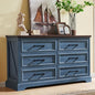 JXQTLINGMU Farmhouse 6 Drawers Dresser for Bedroom, 52'' Wide Large Wood Dressers with Bar Handles, Chests of Drawers with Storage Dressers Organizer for Bedroom, Hallway, Blue