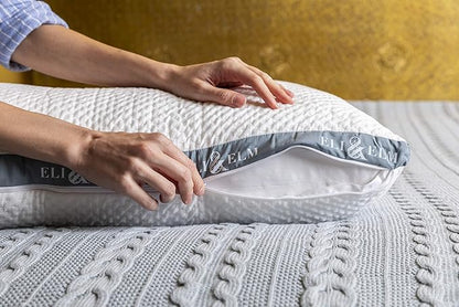 Eli & Elm | Best Ergonomic Side Sleeper Pillow for Neck Pain. Supportive Cooling Memory Foam Fill with Luxury Breathable Cover. U-Shape Contoured Design. Queen Size Bed Pillow & Pillowcase