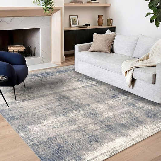 8x10 Area Rugs for Living Room, Non-Slip Backing Washable Rug 8x10, Large Area Rug Soft Carpet for Bedroom Dining Room, Neutral Modern, Easy Clean, Durable, Grey/Navy