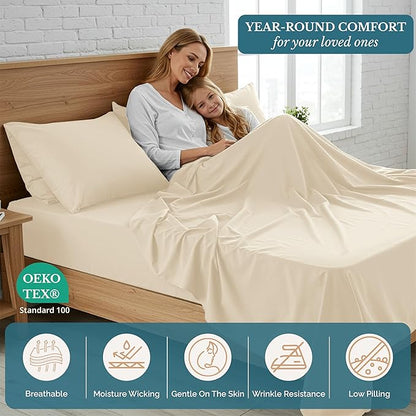 Casa Platino Twin XL Size Bed Set, 3 Piece Set (Flat, Fitted and 1 Pillowcase) – Pre-Washed Soft Brushed Microfiber – Fade Resistant Twin XL Sheet Set with Deep Pockets – Ivory