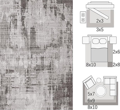 Area Rugs 6x9, Machine Washable Neutral Modern Abstract Soft Rugs for Living Room Large Carpet for Floor Non Slip Rug Under Dining Table Bed Grey Home Office | Grey